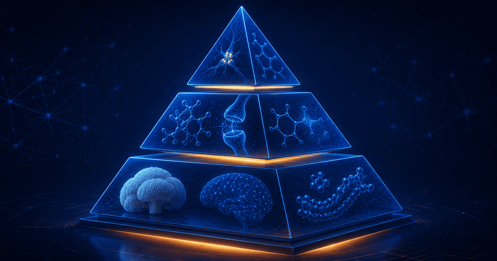 Nootropic stacking guide: 6-layer mechanism framework from beginner (L-theanine caffeine Lion's Mane DHA) through intermediate (+ Bacopa Alpha-GPC cholinergic synergy) to advanced complete protocol with Rhodiola Ashwagandha creatine MgT PS
