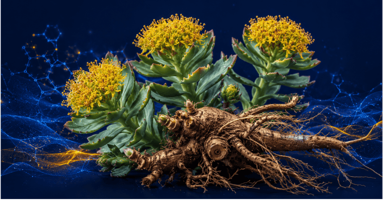 Rhodiola Rosea complete guide — adaptogen for anti-fatigue and stress resilience, standardised to 3% rosavins and 1% salidroside, with acute onset within 30-60 minutes of first dose