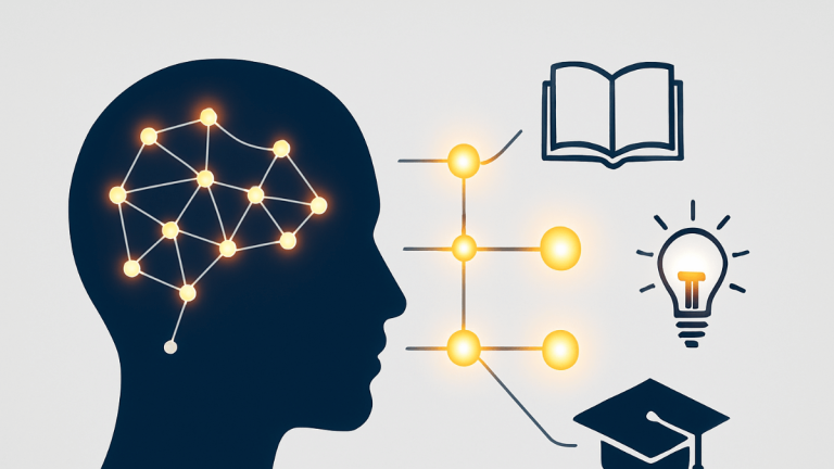 Abstract graphic of a brain with glowing neural connections, representing the process of improving memory and learning for students and professionals