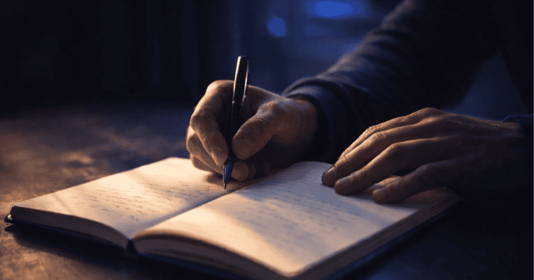 Person's hands writing in notebook with soft morning light representing the flow state neurological protocol for peak cognitive performance