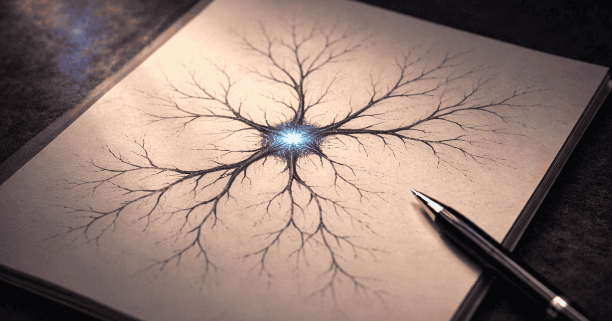 Abstract neural branching diagram on paper representing the neuroscience of learning and long-term memory formation