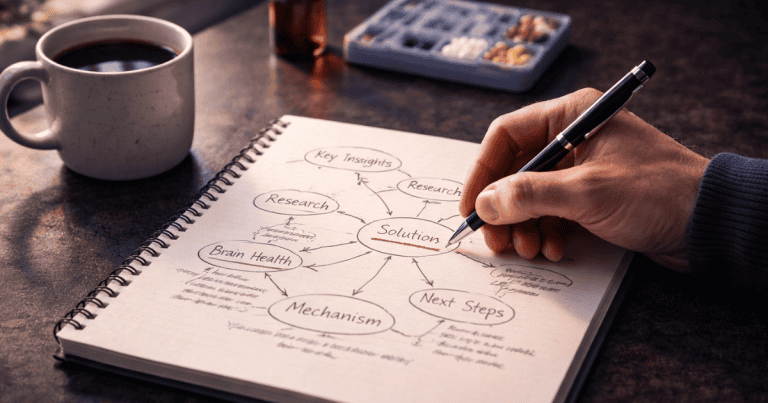 Hand writing interconnected concept notes representing working memory as the cognitive workspace for active thinking and problem solving