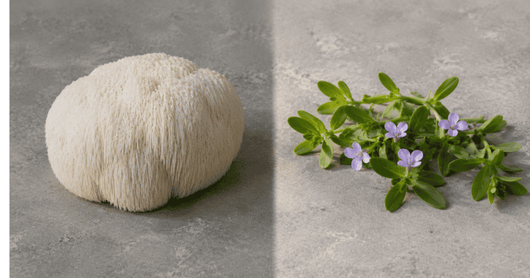 Lion's mane mushroom and bacopa monnieri side by side for cognitive supplement comparison