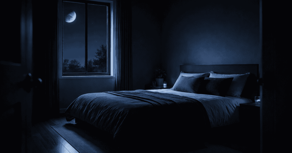 Minimalist moonlit bedroom with silver-blue light representing evidence-based sleep optimization and cognitive recovery protocols — NeuroEdge Formula
