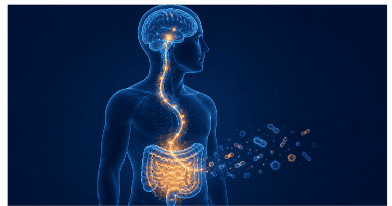 llustration of the gut-brain connection linking brain and gut microbiome