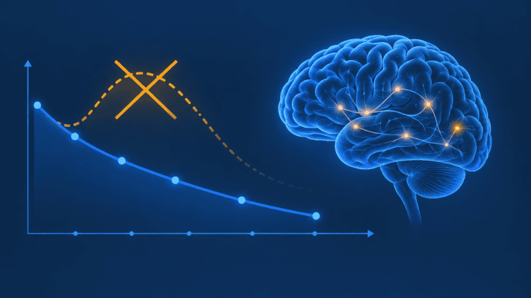 Illustration of alcohol and the brain, showing a dose-response decline and the discredited protective J-curve