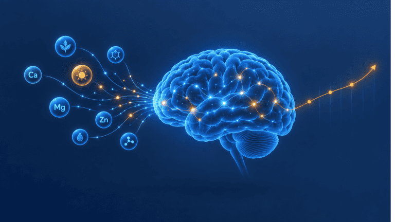Illustration of multivitamins and cognitive function, showing a modest positive effect on the brain from the COSMOS trials